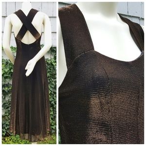 Vintage 90s Metallic Gold Maxi Dress Black Shimmer